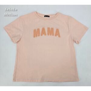 LELALO Peach MAMA Chenille Tee Coastal Mom Feminine Minimalist Cotton Graphic
